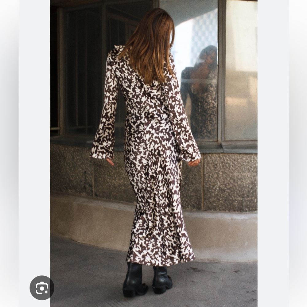 Nwt Zara floral brown satin dress